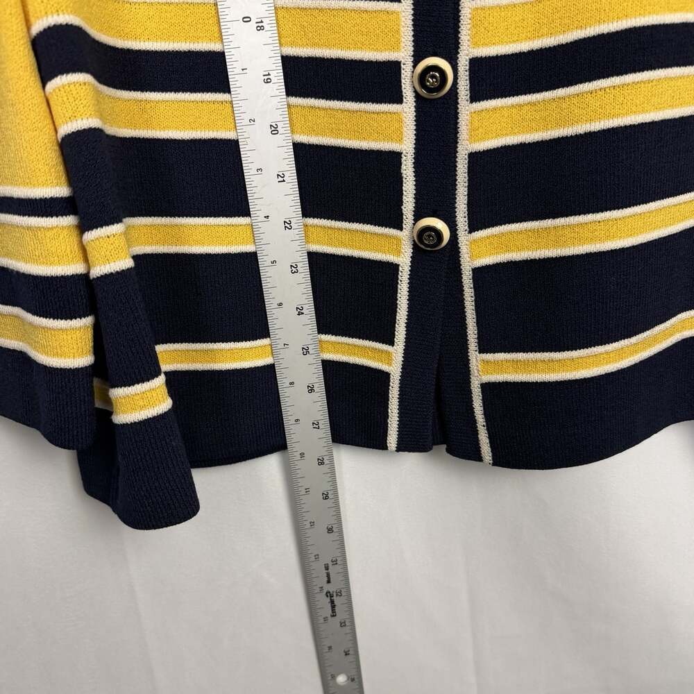 St John Collection Yellow Navy Striped Knit Cardigan Skirt Suit Set 14 - Picture 2 of 7